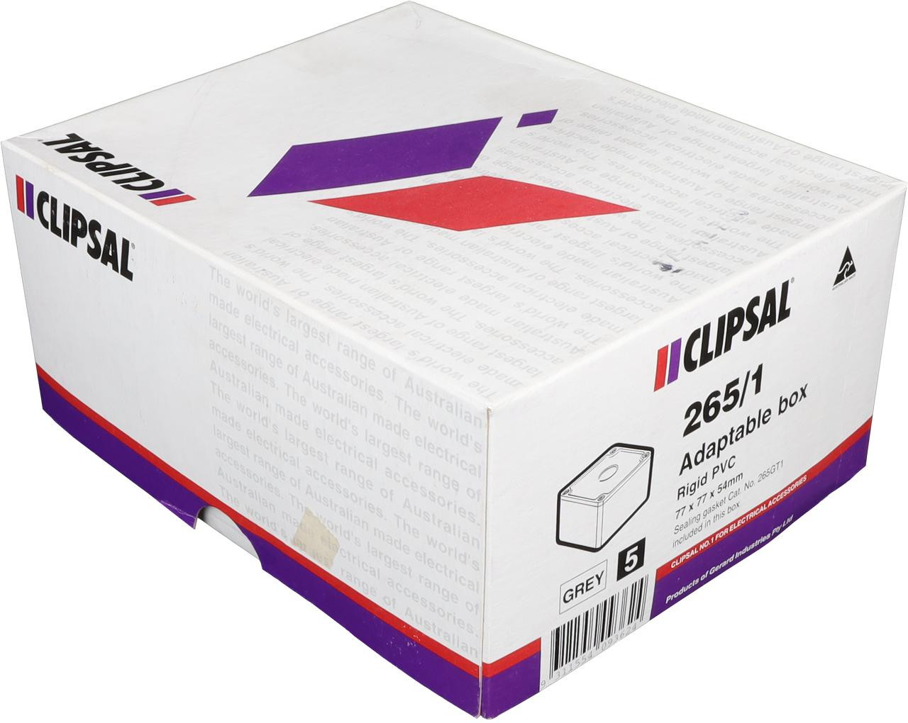 Clipsal 265/1 Square PVC Adaptable Box - 77x77x54mm Cable Management