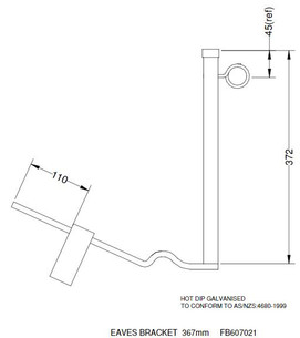 Schematic diagram of Hills Antenna FB607021 pig tail eaves bracket showing dimensions