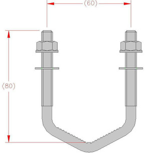 Schematic diagram of 80mm U-bolt showing dimensions