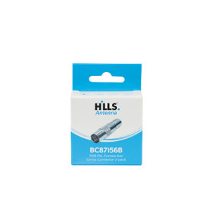 Hills Antenna BC87156B nickel-plated PAL female hex crimp connector in retail display packaging