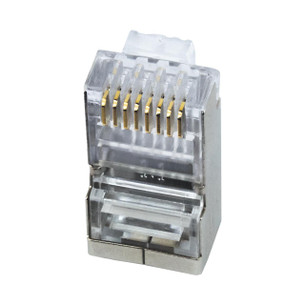 Single-piece CAT6 RJ45 connector in clear polycarbonate body