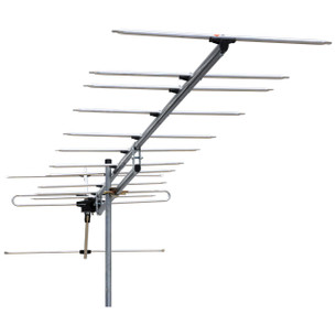 Detailed view of Digitek LTE Series 14-Element Yagi VHF antenna featuring snap-out reflectors and stainless steel screws for straightforward Australian fringe area setup