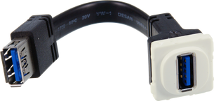 Closeup of white ABS plastic Digitek USB3.0 insert showing bendable tail for phone cable routing