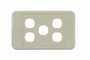 Front view of Digitek 5 gang wallplate white, no mechanism