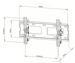 Digitek 13-32\" tilt universal LCD bracket schematic diagram showing dimensions