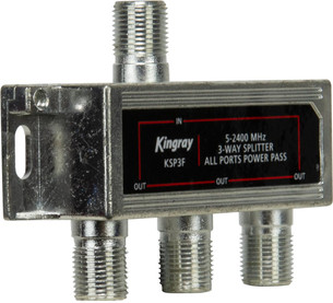 Side view of Kingray KSP3F input and three power-pass outputs, straightforward F-Type setup for balanced signals