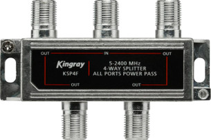 Kingray KSP4F 4-way splitter in compact zinc housing with F-Type ports, straightforward divider for home TV and satellite signals