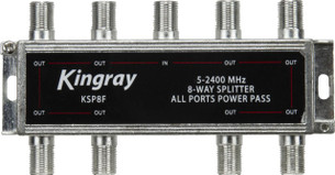 Kingray KSP8F 8-way splitter in compact zinc housing with F-Type ports, easy divider for home TV and satellite signals