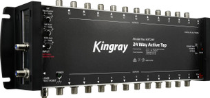 Side Close-up of Kingray KAT24F dials for 15dB gain and 11dB satellite equalization, plus 20dB test point for easy tweaks