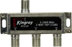Kingray KT212F 2-way 12dB tap in zinc die-cast housing with F-Type ports, simple splitter for home TV signal sharing