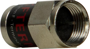 Close-up of Kingray KFTERM01 F-Type gold-plated pin and 1kV DC blocking feature, durable brass housing for signal protection