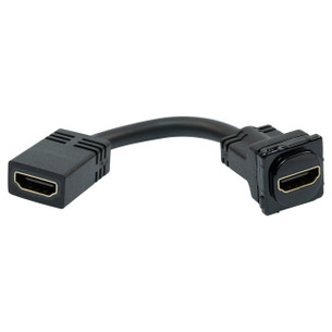 Closeup of black ABS plastic Digitek 4K@60Hz insert showing bendable tail for console cable routing