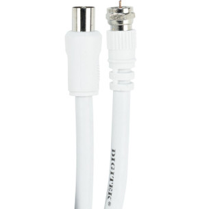 Digitek 3m quad shield coaxial cable white version with F-Type and PAL male connectors close-up
