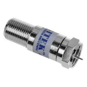 Digitek 9dB F-Type Attenuator in silver housing, F-Type Female to Male connector, for TV and satellite signal optimization