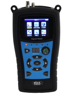 Compact Hills Antenna NM-100 signal meter with built-in LED light and USB port for firmware upgrades in TV antenna setup