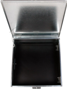 Front view of Digitek 27MB2424UA meter box, showcasing removable top-hinged door and powder-coated galvanised finish for ACT/NSW compliance