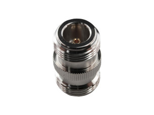 Side view of the durable Hills Antenna N to N adaptor with low VSWR specs ideal for 50 Ohm TV or radio signal joins