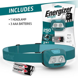 Packaging contents of ENERGIZER HEADLAMP HDL10 with 250 Lumens