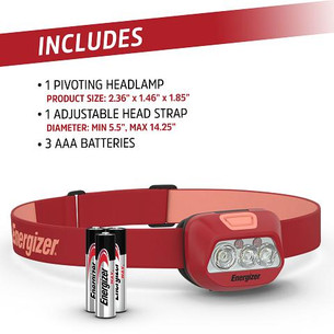 Package contents of ENERGIZER HEADLAMP HDL20 with 325 Lumens