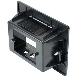 Close-up rear view of Hills Antenna Recessed Wall Box - Black showing the flush-mounted design with brush insert for clean cable pass-through behind TVs or appliances