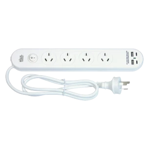 Top view of Hills Antenna 09H4PBUSBC 4-Way + 2x USB-A + 2x USB-C White Power Board with Overload Protection