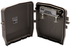 Close-up of zinc die-cast FC658272A showing F-connectors and earth point