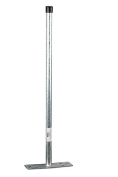 Overhead view of Hills FB602608 685mm wall bracket in silver finish, gripping 25mm mast for extended eave antenna support