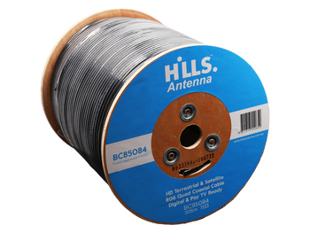 Full 305 m drum of Hills Antenna RG6 quad shield coaxial cable on site ready for professional antenna installation