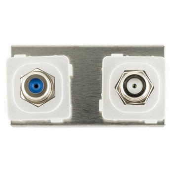 Close-up of BC89239A diplexer ports showing F-Type SAT and TV inputs