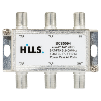 Genuine Hills Antenna 20dB 4-port tap showing Foxtel F31013 approval