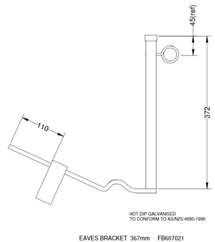 Schematic diagram of Hills Antenna FB607021 pig tail eaves bracket showing dimensions