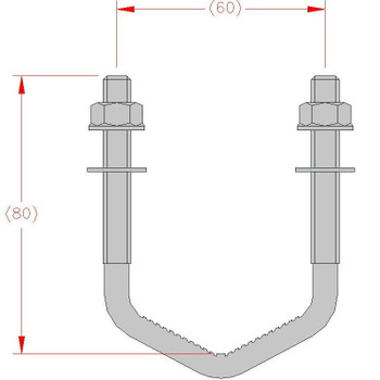 Schematic diagram of 80mm U-bolt showing dimensions