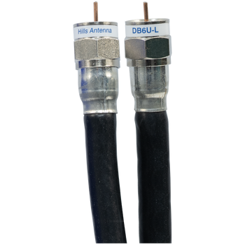 Close-up of Hills Antenna RG6 F-Type connector ends