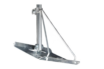 Close-up of Hills Antenna BC2844 hinging base plate and malleable legs bent to roof pitch