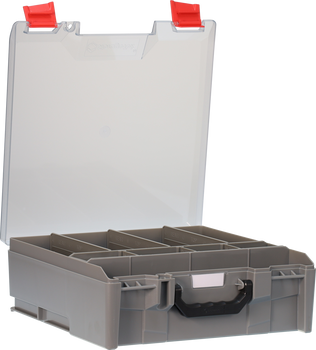 StorageTek Case Large Clear Lid PC c/w dividers-Grey