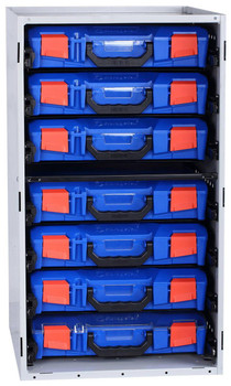 Cabinet c/w 7 Small PC Lid Cases - Blue