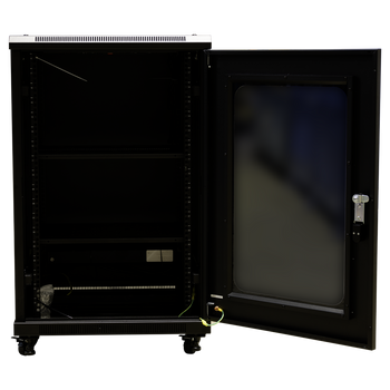 Inside view of Datatek 24A18R66FPS showing 4 fans 2 shelves and PDU