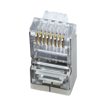 Single-piece CAT6 RJ45 connector in clear polycarbonate body