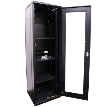 Toughened glass door open >180° on Datatek 42U rack