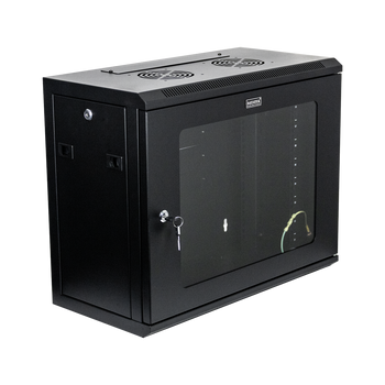 Side view showing cable entry on DataTek 9U shallow wall rack