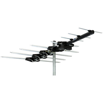 Angled perspective of premium Digitek metropolitan Yagi antenna with 12mm aluminium elements and LTE filter, tailored for urban UHF/VHF TV signals