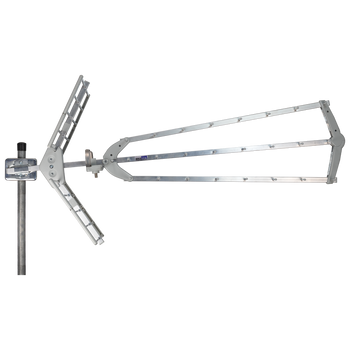 Side view of Folding tri-beam Digitek-style UHF Yagi with removable reflectors and LTE filter