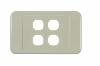 Front view of Digitek 4 gang wallplate white, no mechanism