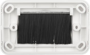 Profile shot of Digitek white bullnose wallplate showcasing robust ABS construction and dust-blocking black bristles