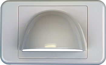 Digitek white bullnose media style wallplate with black bristle brush, 63.80mm x 40.70mm aperture for multi-cable pass-through