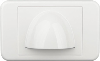 Digitek white slim bullnose media style wallplate with single black bristle brush, 54.21mm x 40.70mm aperture for elegant cable pass-through