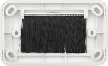 Digitek white ABS slim wallplate scoop revealing 16.85mm depth and black bristle insert for dust and insect repulsion