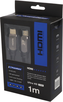 ProquipDigital 1M HDMI lead display box, certified HDMI 2.0 with 1-year warranty