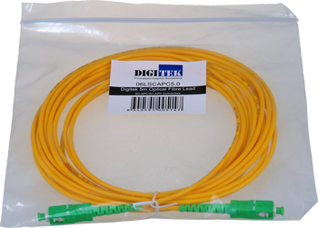 Digitek 5M SC-APC simplex patch lead in poly bag with label, 9/125μm OS2 fiber with 1-year warranty
