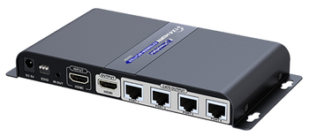 ProquipDigital 17HEXT14PRO HDMI 1x4 extender splitter in black compact design, Cat6 cable distribution up to 40m for multi-room TV